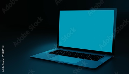 3d rendering of laptop on blue background