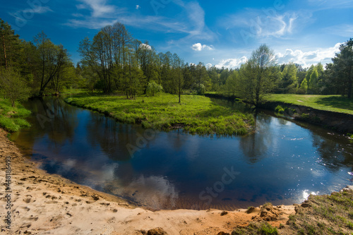 Usa river on a summer sunny day in Naliboki forest, Belarus