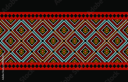 Geometric ethnic oriental seamless pattern traditional Design for background,carpet,wallpaper.clothing,wrapping,Batik fabric,Vector illustration.embroidery style - Sadu, sadou, sadow or sado