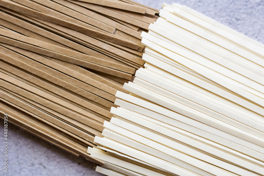 White and brown pasta, healthy food White and brown pasta, healthy food