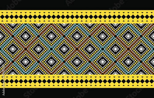 Geometric ethnic oriental seamless pattern traditional Design for background,carpet,wallpaper.clothing,wrapping,Batik fabric,Vector illustration.embroidery style - Sadu, sadou, sadow or sado
