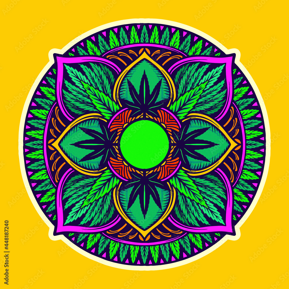 Weed Leaf Mandala Trippy Tapestry vector illustrations for your work logo, mascot merchandise t-shirt, stickers and label designs, poster, greeting cards advertising business company or brands.