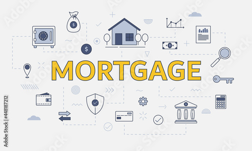 mortgage housing property concept with icon set with big word or text on center