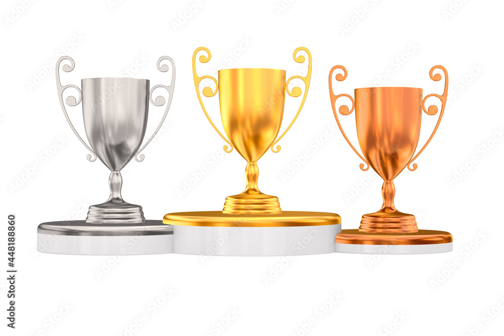 trophy cups on white background. Isolated 3d illustration trophy cups on white background. Isolated 3d illustration