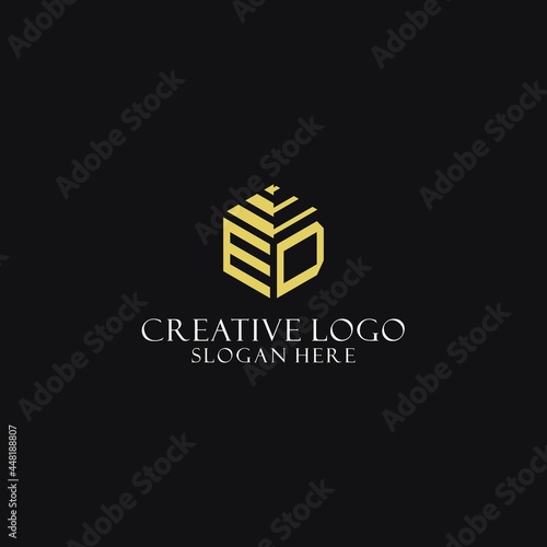 ED initial monogram with hexagon shape logo, creative geometric logo design concept