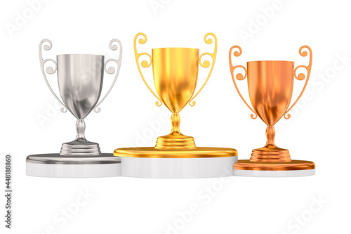 trophy cups on white background. Isolated 3d illustration