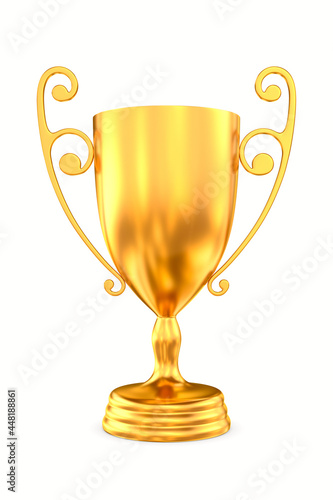 gold trophy cup on white background. Isolated 3d illustration