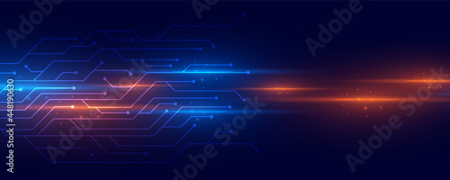 shiny light streaks with technology circuit lines
