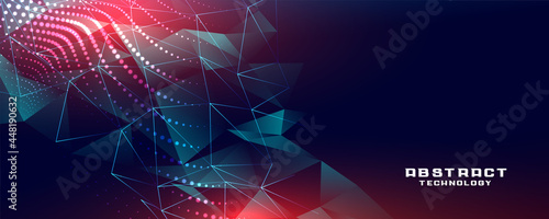 technology banner with low poly shapes and particles