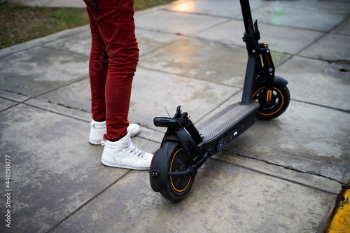 Scooter, Blank black and white electric scooter mock up, front view