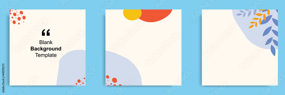 Set of abstract organic background in square shape for multipurpose usage, social media feed banner, note, book, journal cover template layout in blue white color. Set of abstract organic background in square shape for multipurpose usage, social media feed banner, note, book, journal cover template layout in blue white color.