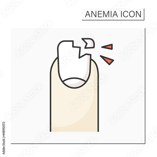 Anemia color icon. Disease symptoms. Brittle nails.Iron deficiency. Health protection concept. Isolated vector illustration