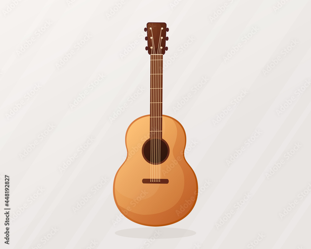 Obraz premium Cartoon guitar vector illustration. Musical acoustic instrument. 