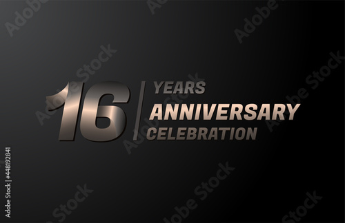 16 years gold anniversary celebration logotype, anniversary banner vector, isolated on black background