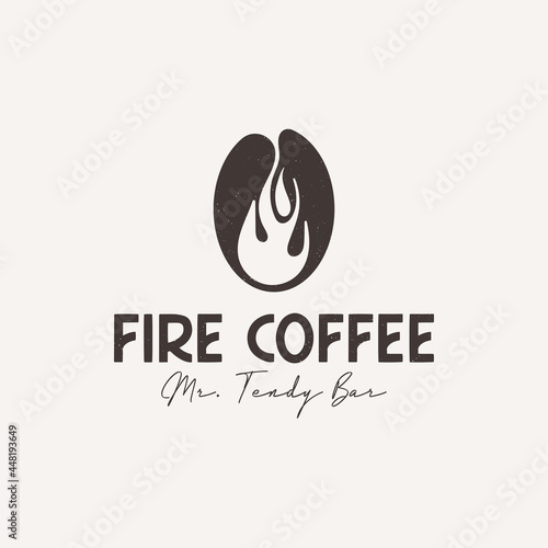 Hot coffee bean logo with bean and fire flame icon symbol design for coffee shop or coffee brand in minimalist style
