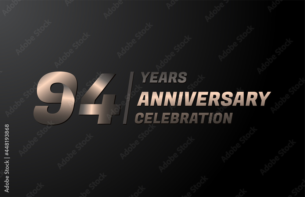 94 years gold anniversary celebration logotype, anniversary banner vector, isolated on black background