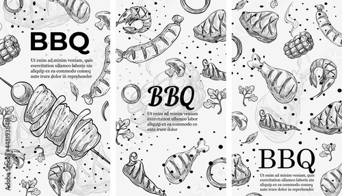 Bbq menu with vegetables and meat grilled food