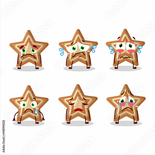 Gingerbread star cartoon character with sad expression