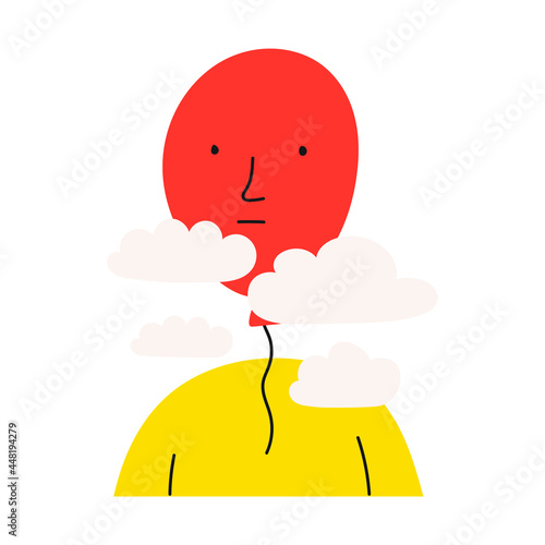 Person with balloon instead his head. Hand drawn illustration on white background.