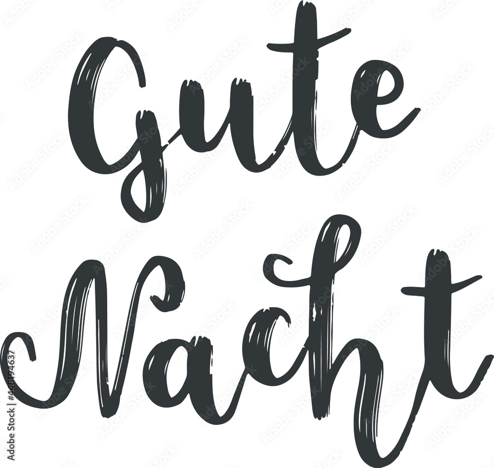 "Gute Nacht" hand drawn vector lettering in German, in English means