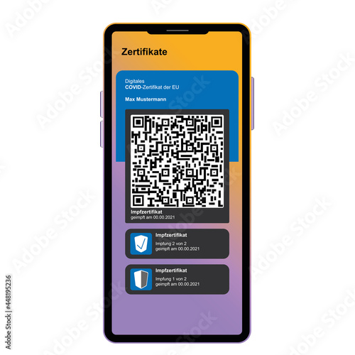 Handy mit digitalem Impfzertifikat. Vektor