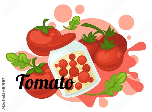 Fototapeta Naklejka Na Ścianę i Meble -  Conserved tomatoes, pickled vegetables in jar