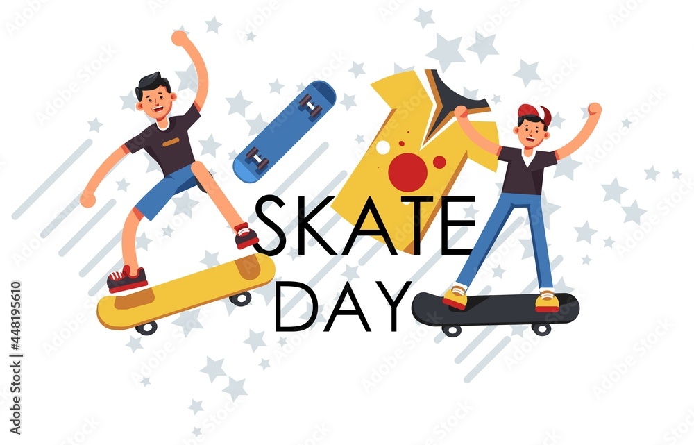 Skate day, teens on boards wearing uniform vector