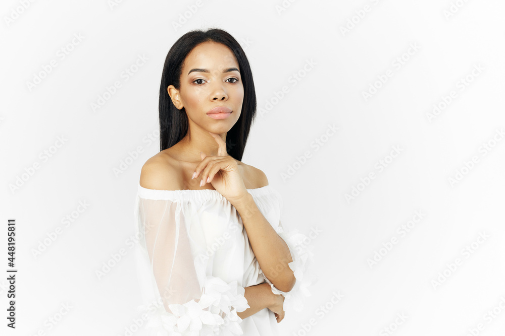 pretty african attractive look glamor cropped view pretty african attractive look glamor cropped view