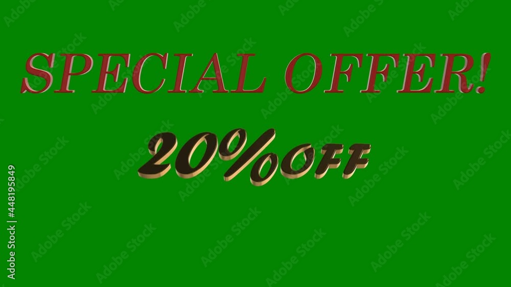 Animated inscription with a special offer of a product or service with a 20% discount from the price on a green background Animated inscription with a special offer of a product or service with a 20% discount from the price on a green background