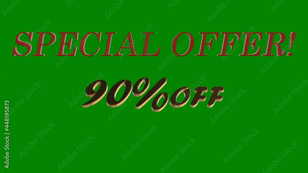 Animated inscription with a special offer of a product or service with a 90% discount from the price on a green background Animated inscription with a special offer of a product or service with a 90% discount from the price on a green background
