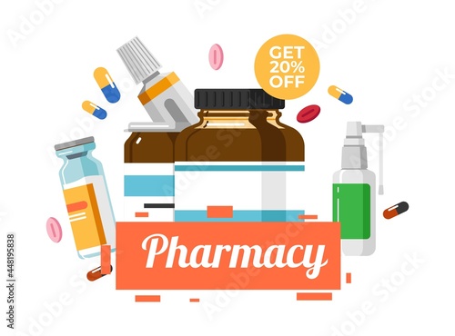 Health care and medicine in pharmacy shop vector