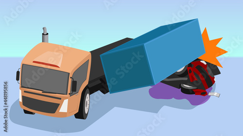 Truck DamageAccident of container trailer fell out of the truck car. Falling container It fell on the car that was following behind it. Red car was demolished and there was an oil spill.