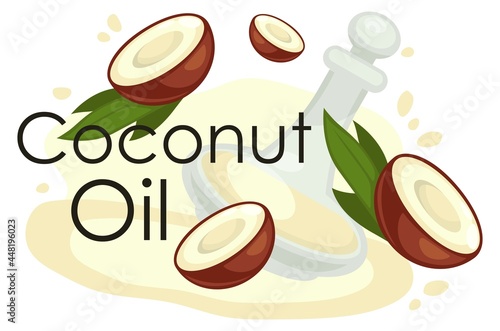 Coconut oil, fat oily liquid with vitamins vector