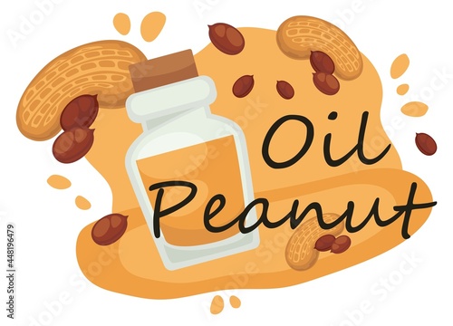 Peanut oil, bottle with oily liquid for cooking