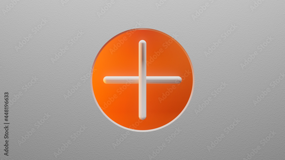 Fototapeta premium 3d icon render. White shape in the center of the screen inside a circle shape. Bright background. Choice option. Plus sign.