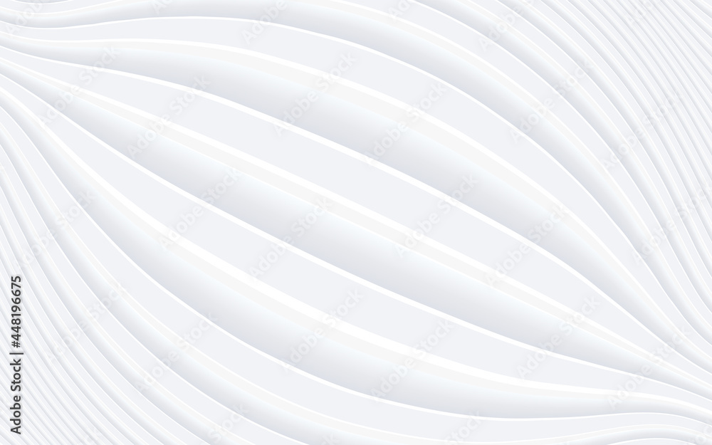 Obraz premium Abstract white background with 3D waves pattern, interesting minimal white gray striped vector background illustration for business presentation.