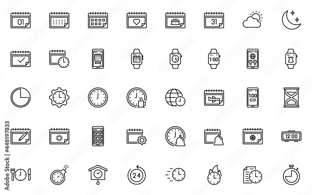 set of date and time icons, calendar, schedule, event, set of date and time icons, calendar, schedule, event,