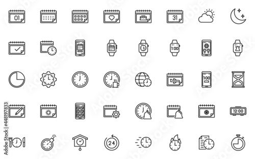 set of date and time icons, calendar, schedule, event,