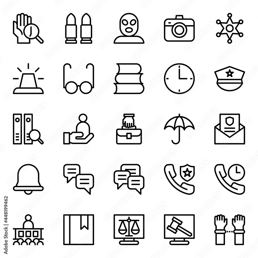 Outline icons for law and justice Outline icons for law and justice
