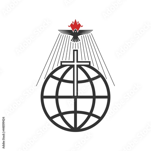 Christian illustration. Church logo. God's Word and Holy Spirit sent down to the world.