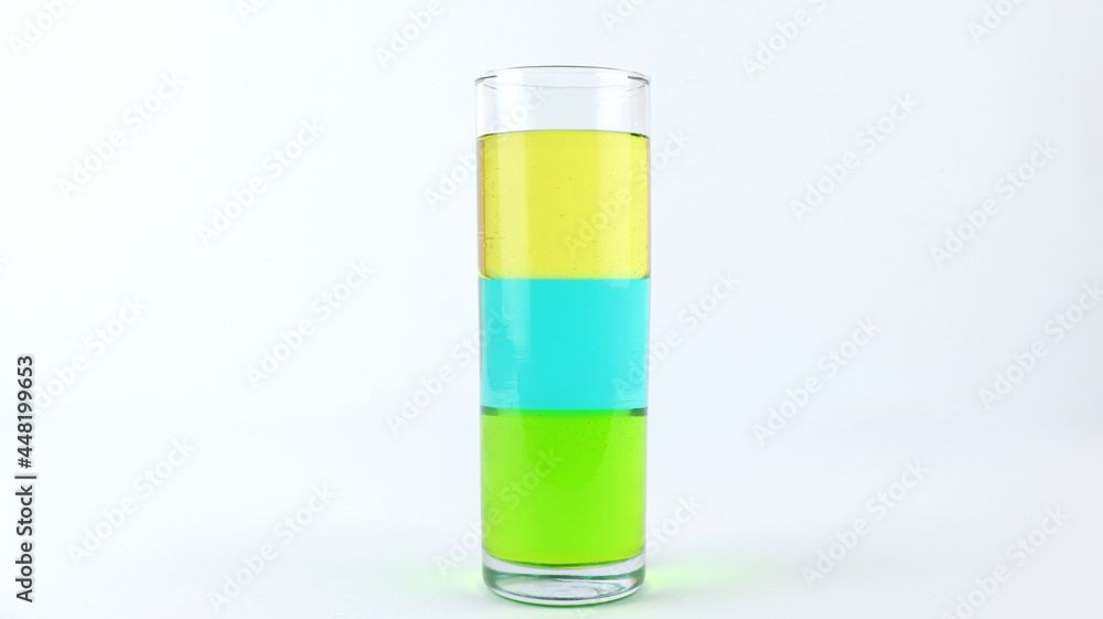 Liquid or layer density experiment using 3 separate layers consisting