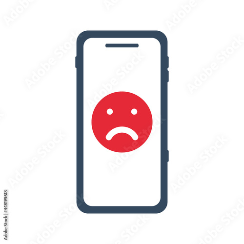 red sad face icon on smart phone display