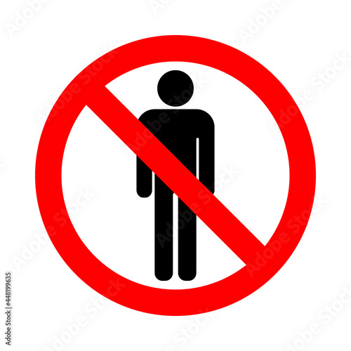 man in forbidden red round road sign, gender discrimination pictogram