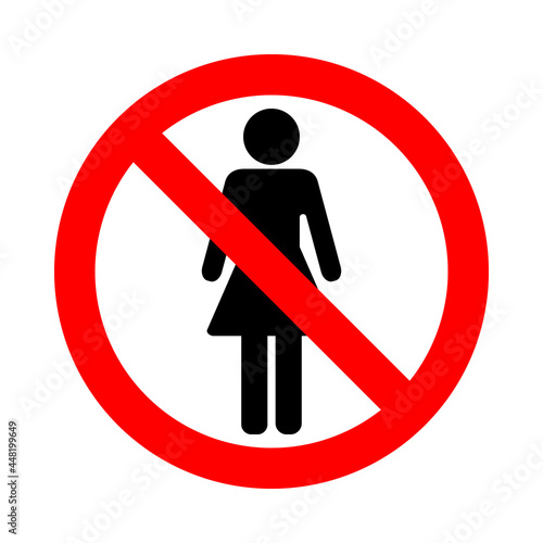 woman in forbidden red round road sign, gender discrimination pictogram