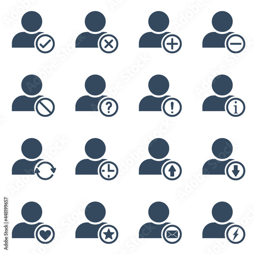 one person with many different actions, vector outline icons set