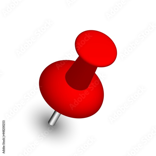 Push pins. Thumbtacks. Set of push pins in different angles.
