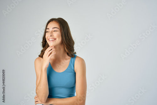 cheerful brunette smile fashion hairstyle posing positive