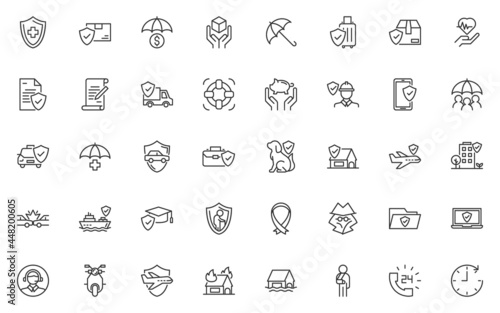 set of insurance line icons, retirement, safety,