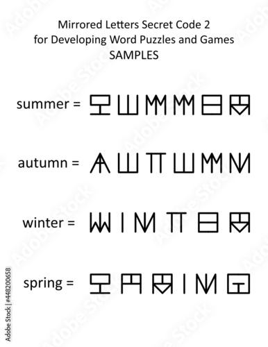 Samples. Mirrored letters secret code 2 for developing word puzzles and word games for kids and adults.
