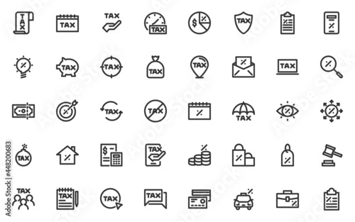 set of tax line icons, vat, fee, business, loan, finance